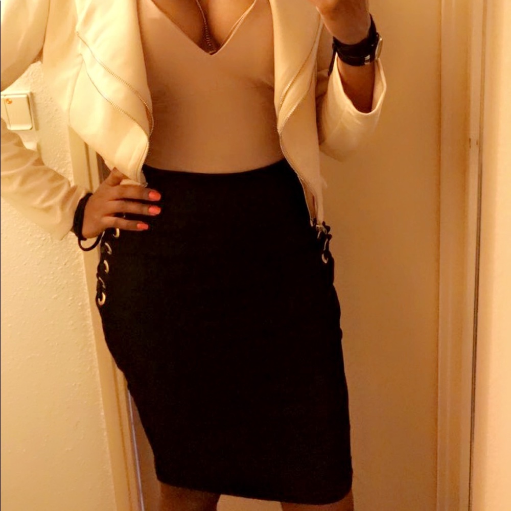 Black curve hugging skirt
